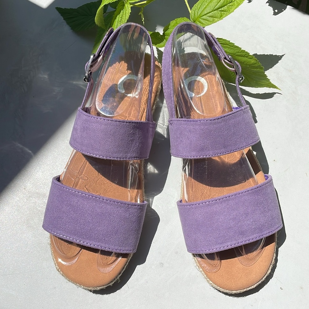 NWT suede lavender lilac double strap sandals rope espadrille flats 7BM